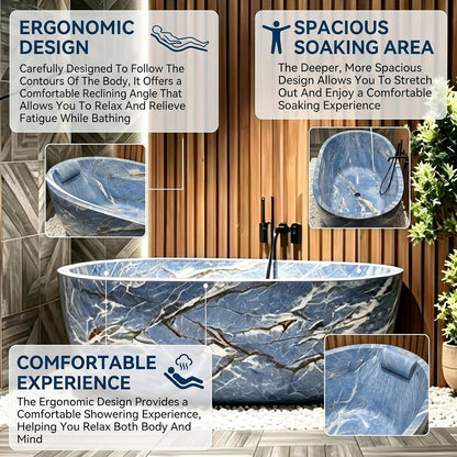 Aihm-Lon Freestanding Bathtubs - Modern Bathtub with Blue Marble Finish