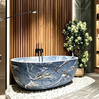 Aihm-Lon Freestanding Bathtubs - Modern Bathtub with Blue Marble Finish
