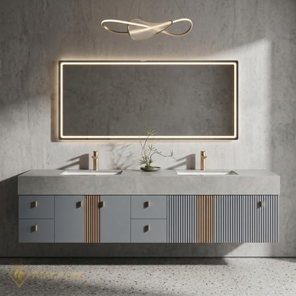 70''-96'' Double Bathroom Vanity with Sink Grey Modern Floating Panels Drawers Soft