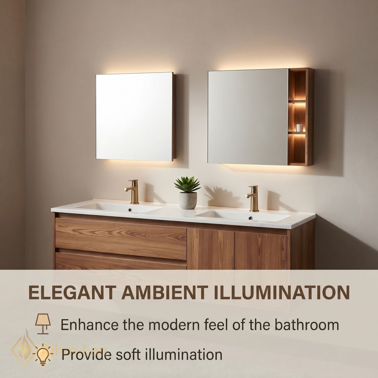 60''-96'' Double Bathroom Vanity with Sink Floating Wood Grain Marble Top Mirror Drawers