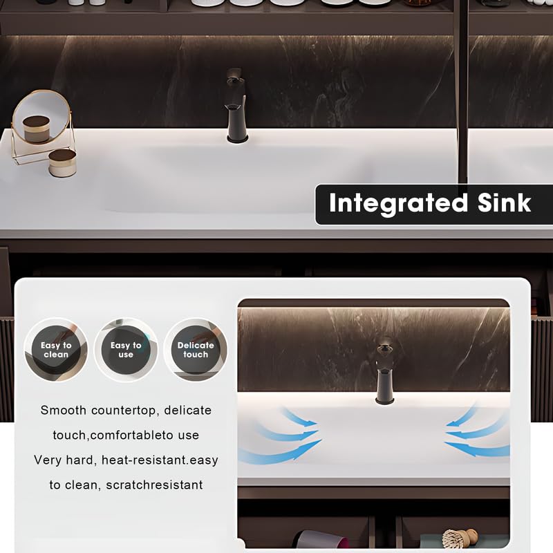 52"-96"Modern Solid Wood Bathroom Vanity ,Smart Defog Mirror