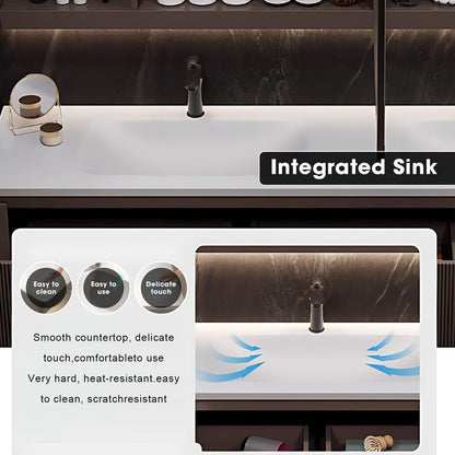 52"-96"Modern Solid Wood Bathroom Vanity ,Smart Defog Mirror