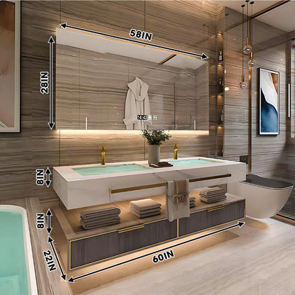 60"- 96" Open Storage Bathroom Vanity Set with LED Mirror Cabinet and Sink