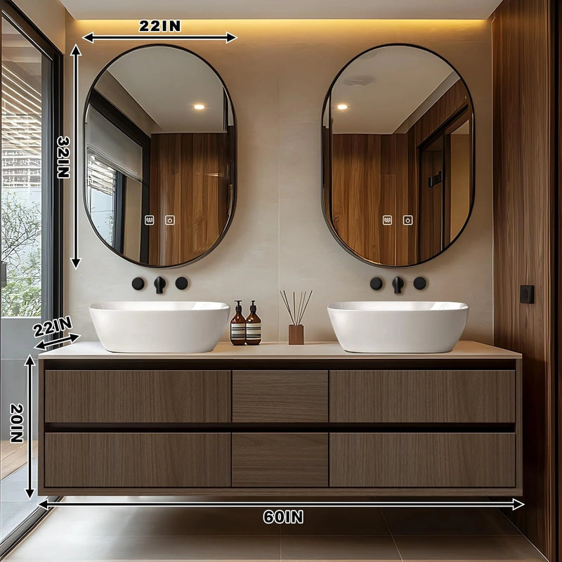 60"-96" Floating Bathroom Vanity with Double Sinks Includes Multiple Wood Grain Drawers