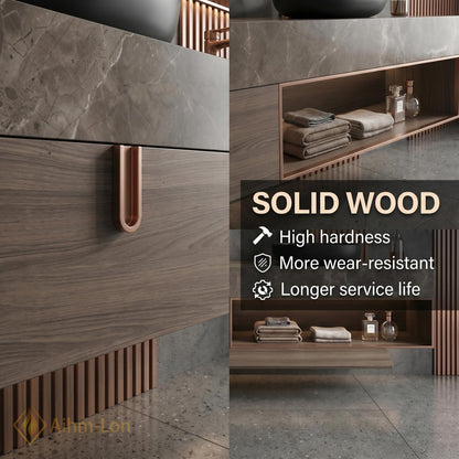 60''-96'' Double Bathroom Vanity with Sink Neutral Grey Stone Ribbed Wood Panels