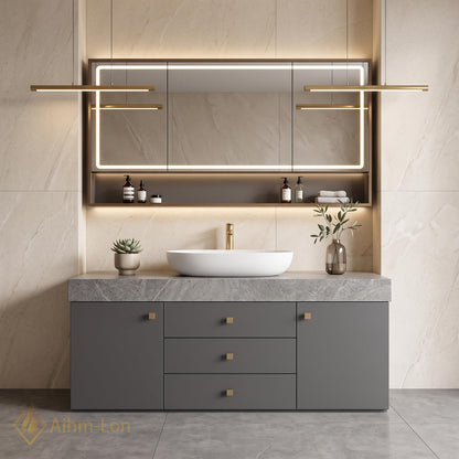 36''-110'' Floating Bathroom Vanity with Sink Sintered Stone Top Geometric Frame
