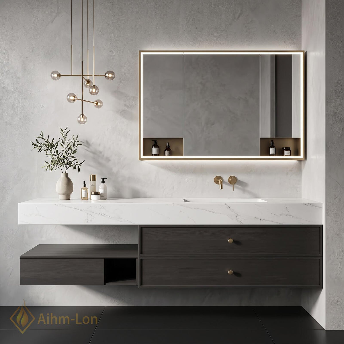 36''-110'' Bathroom Vanity with Sink Floating Single Basin Open Shelf Storage