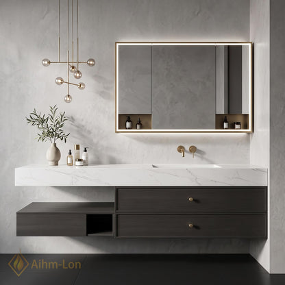 36''-110'' Bathroom Vanity with Sink Floating Single Basin Open Shelf Storage