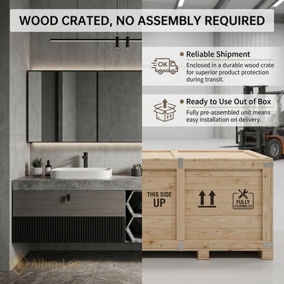 60''-96'' Double Bathroom Vanity with Sink Slate Grey Stone Slatted Center Panel