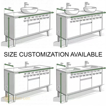 72''-96'' Double Bathroom Vanity with Sink Charcoal Walnut Modern Floating Stone-Top