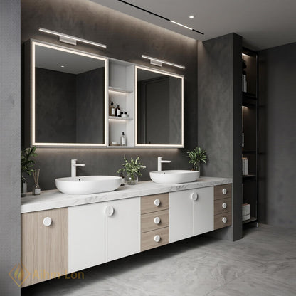 70''-96'' Modern Double Bathroom Vanity with Sink White Marble-Look Center Drawer Cabinet