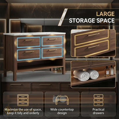 72''-96'' Double Bathroom Vanity with Sink Dark-Wood Modern Floating Drawers Storage