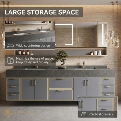 60''-96'' Double Bathroom Vanity with Sink Fluted Panel Doors Spacious Storage