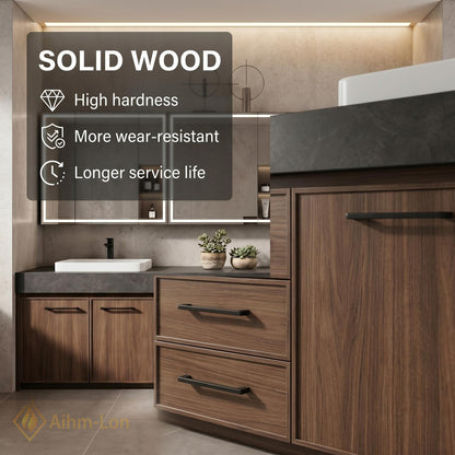 78''-96'' Double Bathroom Vanity with Sink Dark Stone Slab Walnut Finish Drawers