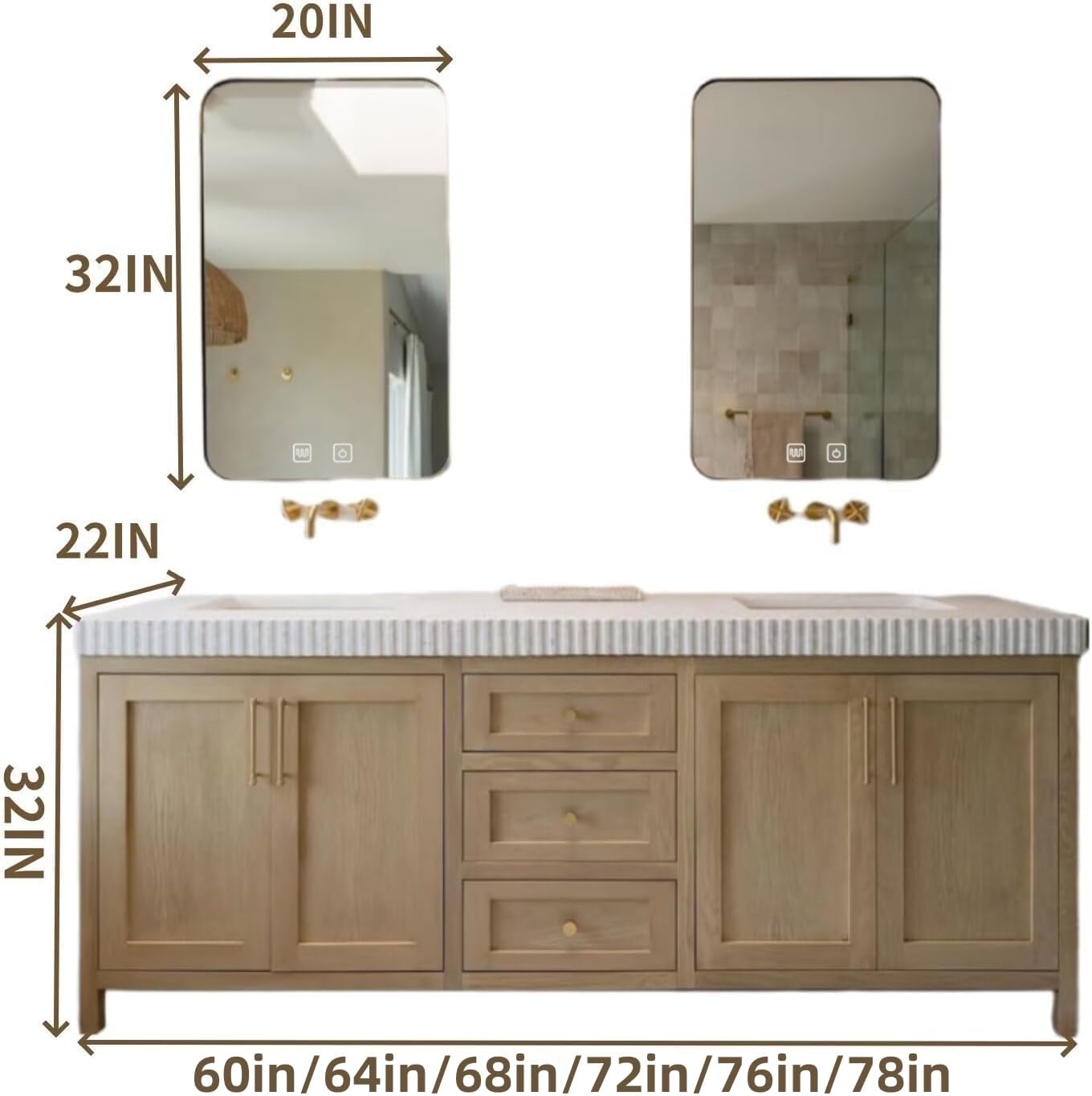 60"-96"Modern Bathroom Vanity with Double Sinks (Rustic Log Style)