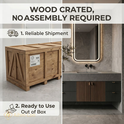 76''-96'' Double Bathroom Vanity with Sink Modern Wood-Grain Slatted Illuminated Anti Fog