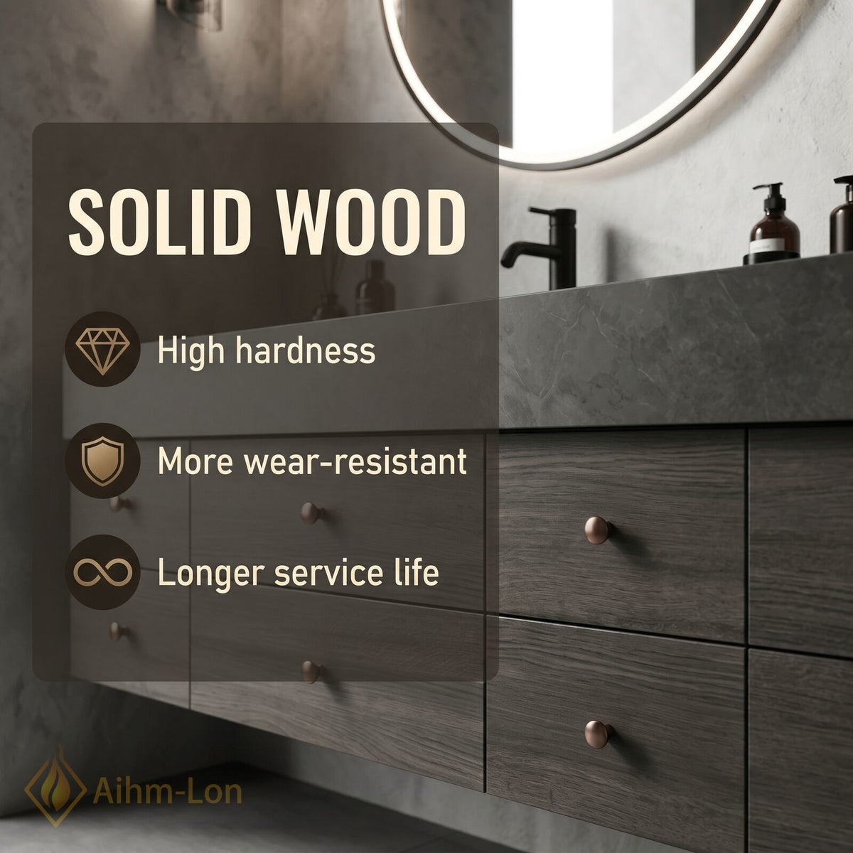 76''-96'' Double Bathroom Vanity with Sink Dark Grey Stone Wood Grain Panels
