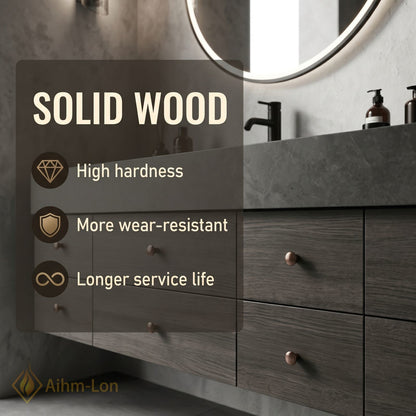 76''-96'' Double Bathroom Vanity with Sink Dark Grey Stone Wood Grain Panels
