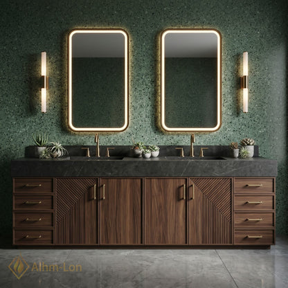 76''-96'' Double Bathroom Vanity with Sink Geometric Door Details Geometric Wood Dark