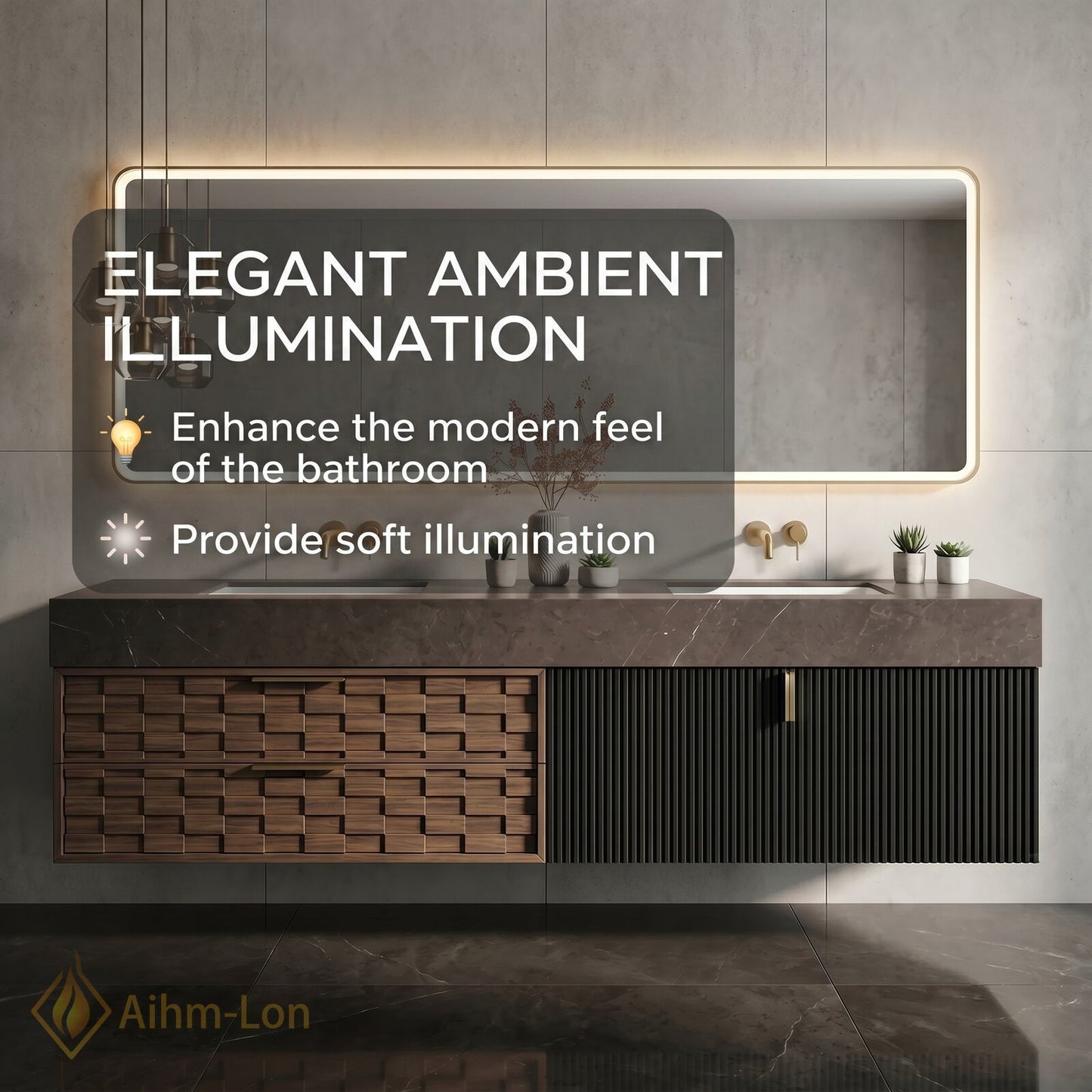 60''-96'' Double Bathroom Vanity with Sink Modern Geometric Drawers Dark Stone Veined