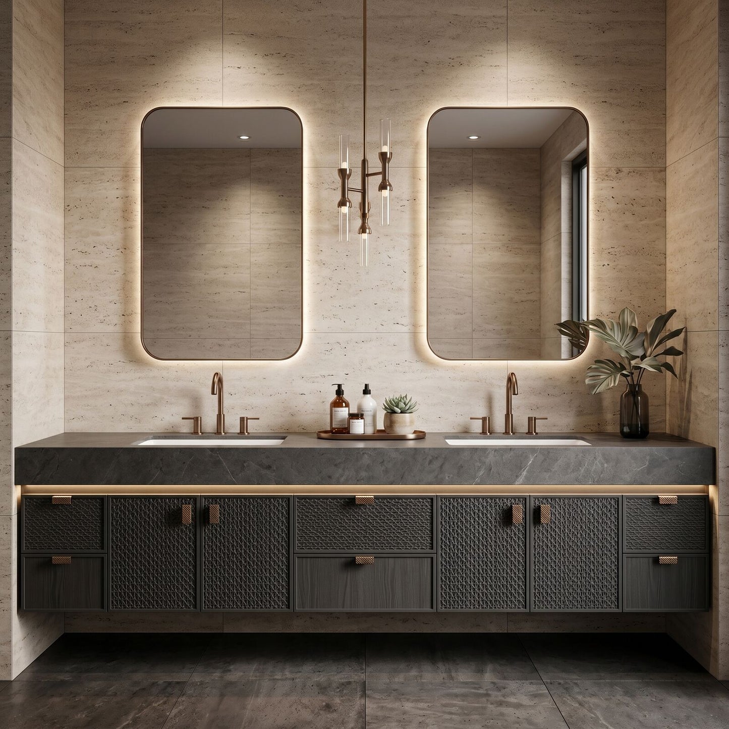 78''-96'' Modern Bathroom Vanity with Sink Dark Stone Top Storage Drawers Cabinet