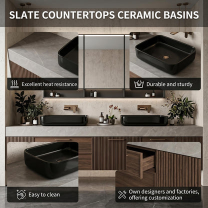 70''-96'' Modern Bathroom Vanity with Sink Double Sink Walnut Tone Fluted Panels Cabinet