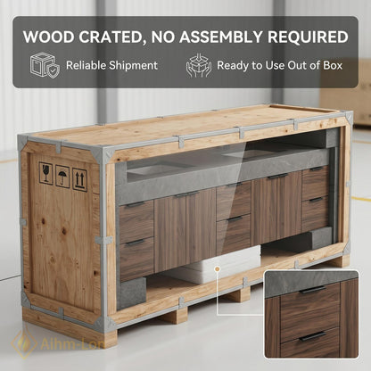 72''-96'' Double Bathroom Vanity with Sink Dark-Walnut Modern Grain Wall Mounted