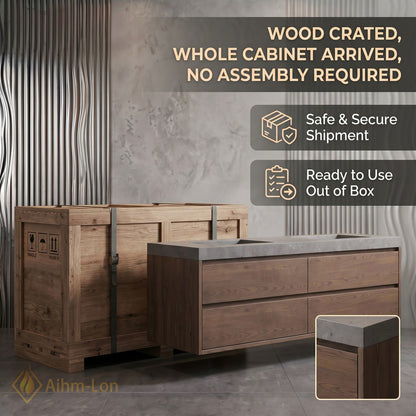60''-96'' Floating Bathroom Vanity with Sink Dual Wall Mounted Textured Grey Stone Top Cabinet