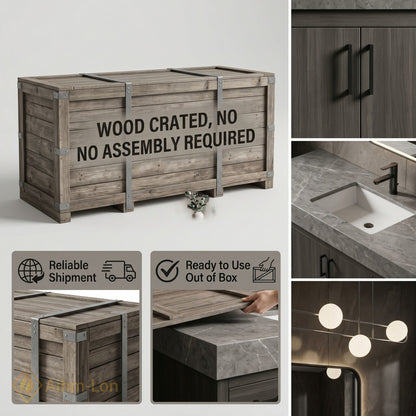 78''-96'' Double Bathroom Vanity with Sink Solid Wood Cabinet Dark Stone Countertop
