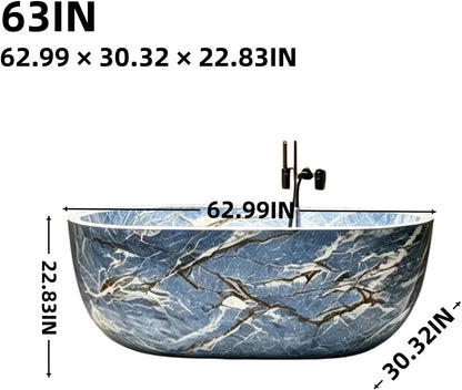 Aihm-Lon Freestanding Bathtubs - Modern Bathtub with Blue Marble Finish
