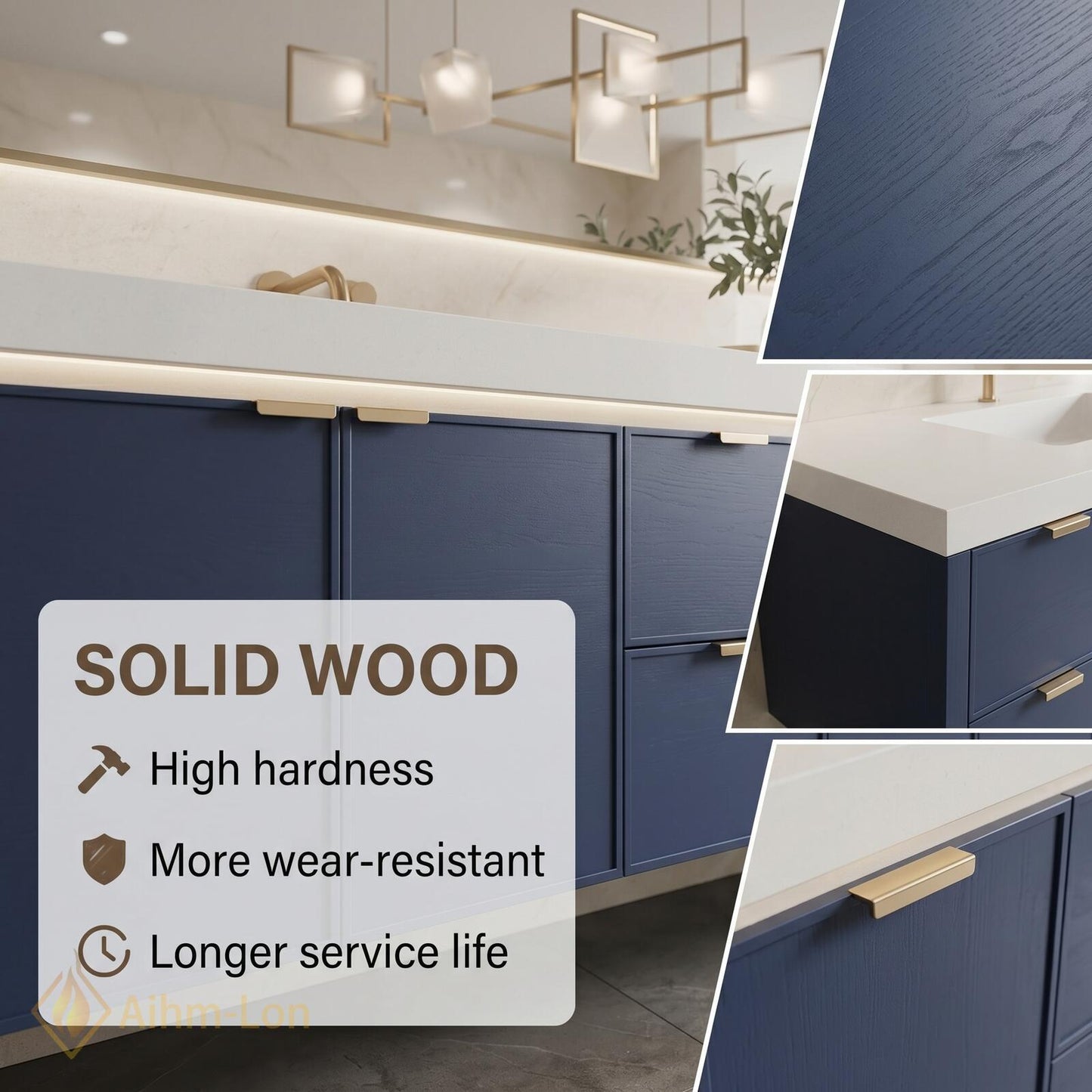 78''-96'' Double Bathroom Vanity with Sink Modern Floating Drawers Storage Matte Navy