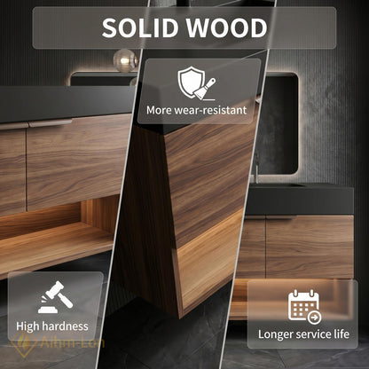 60''-96'' Double Bathroom Vanity with Sink Dark-Wood Modern Floating Slatted-Panels