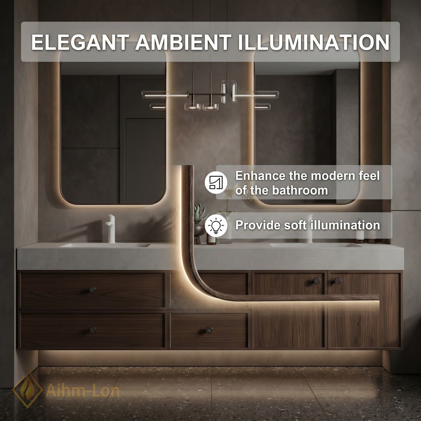60''-96'' Double Bathroom Vanity with Sink Floating Modern Vanities Storage Drawers Warm
