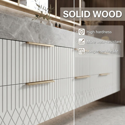 60''-96'' Double Bathroom Vanity with Sink Modern White Slat-Cut Cabinet Gray Marble Top
