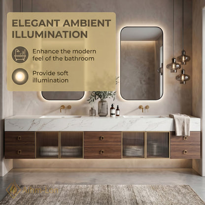 70''-96'' Double Bathroom Vanity with Sink Floating Solid-Wood Mirror-Cabinet Glass Doors Base