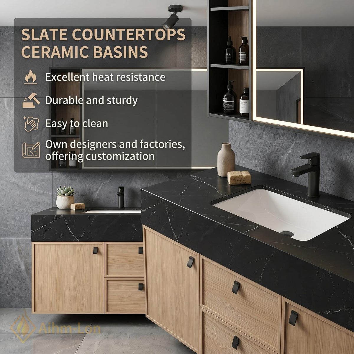 60''-96'' Double Bathroom Vanity with Sink Floating Light Wood Finish Mirror Cabinet