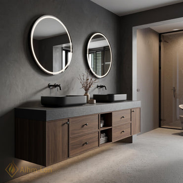 60''-96'' Double Bathroom Vanity with Sink Warm-Walnut Wood Modern Floating Grain