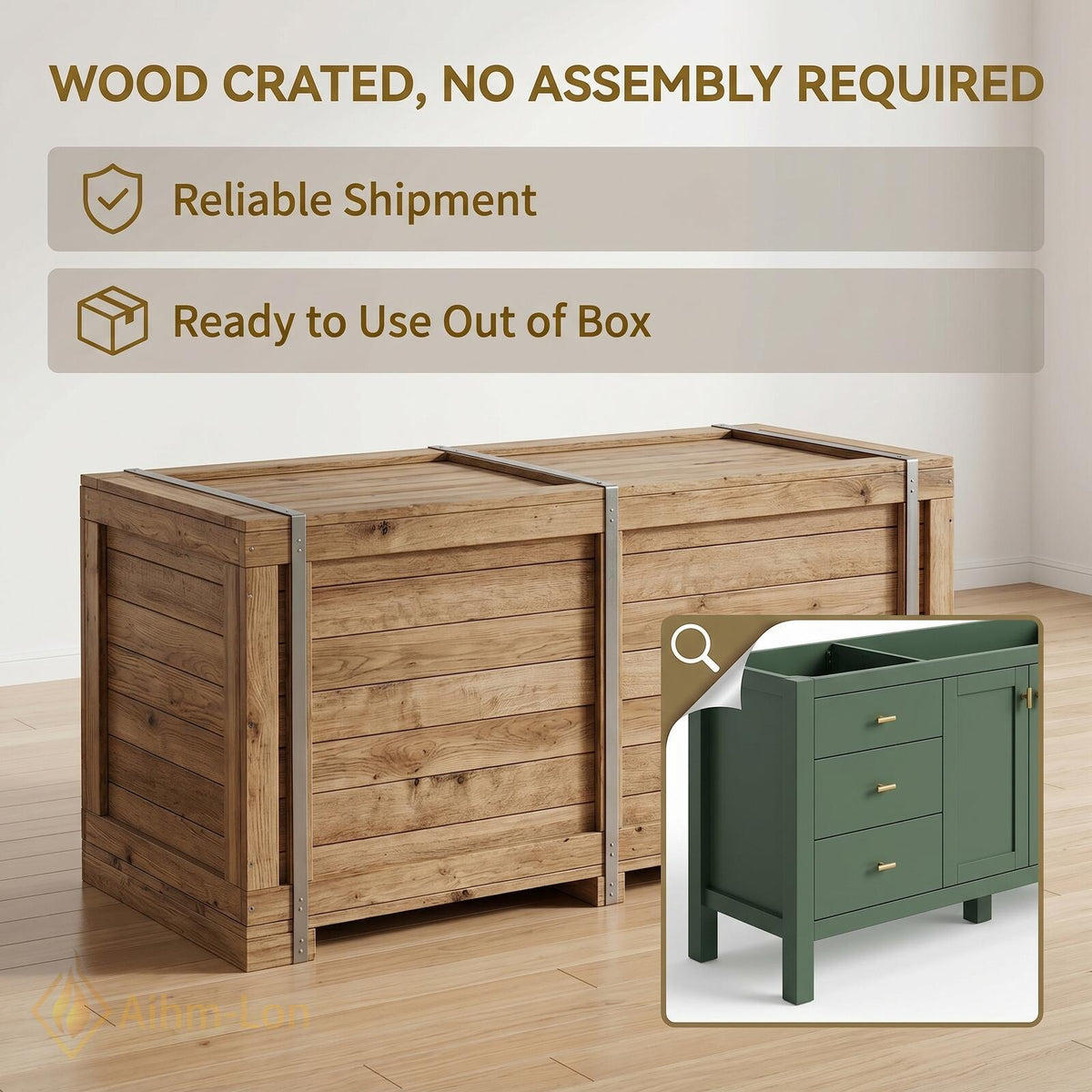 60''-96'' Double Bathroom Vanity with Sink Dark Green Finish White Marble-Style Top