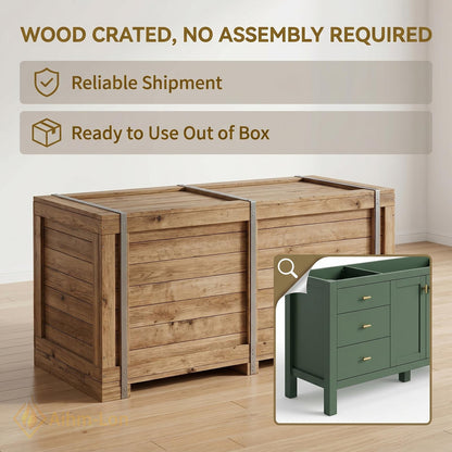 60''-96'' Double Bathroom Vanity with Sink Dark Green Finish White Marble-Style Top