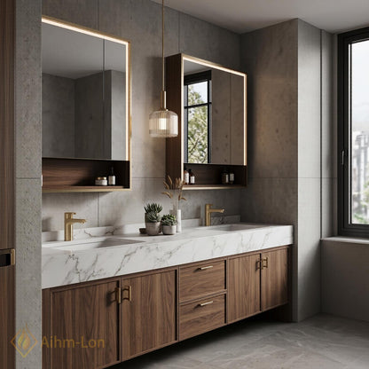 60''-96'' Double Bathroom Vanity with Sink Floating Dark Walnut Rich Grain Storage