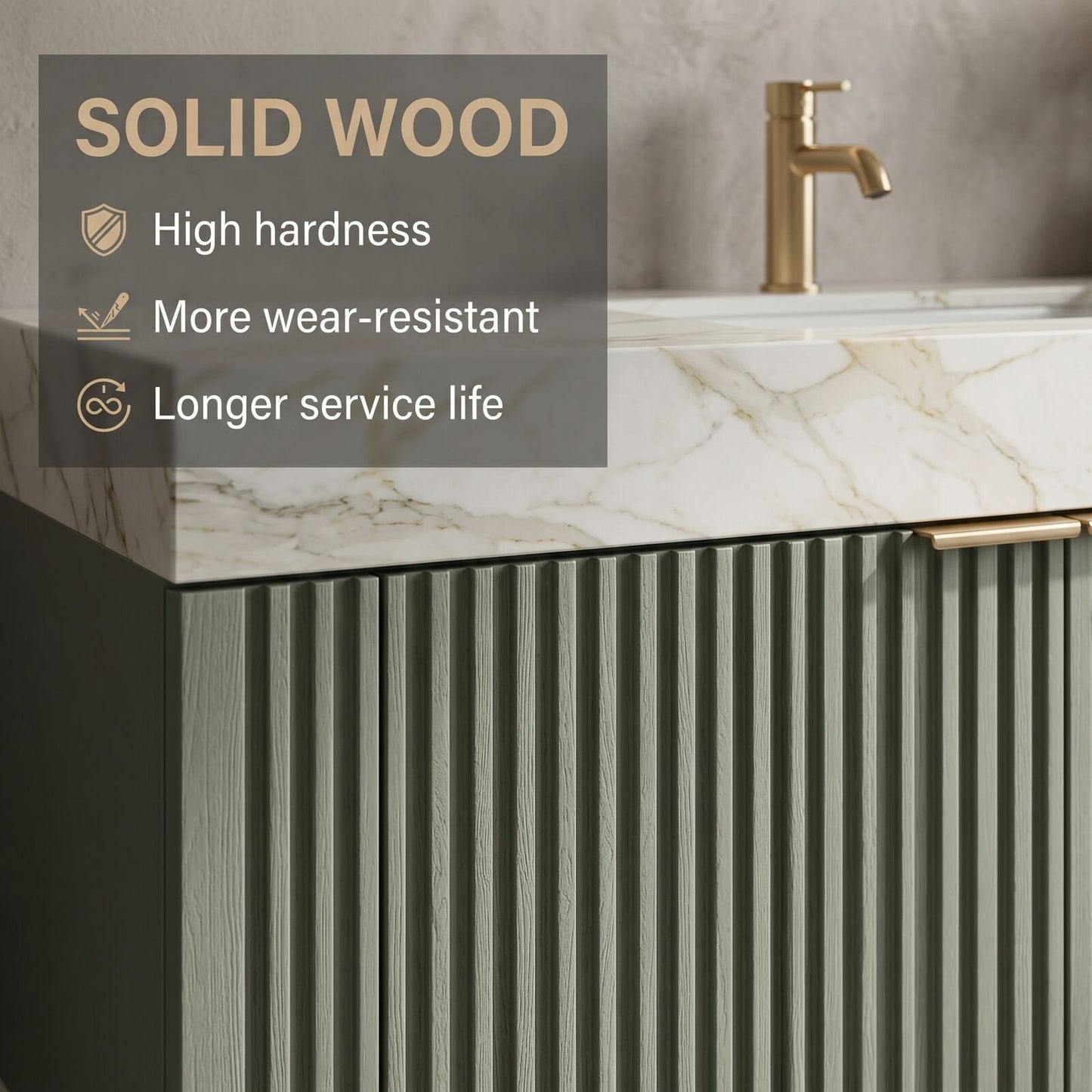 60''-96'' Modern Bathroom Vanity with Sink Double Sink Vertical Fluted Marble Pattern Cabinet