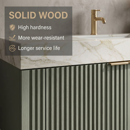 60''-96'' Modern Bathroom Vanity with Sink Double Sink Vertical Fluted Marble Pattern Cabinet