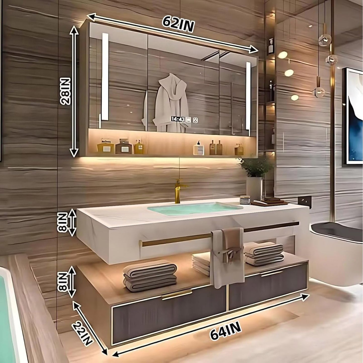 36"-72"Luxurious Bathroom Vanity with Sink Includes Modern Metal Luxury Style
