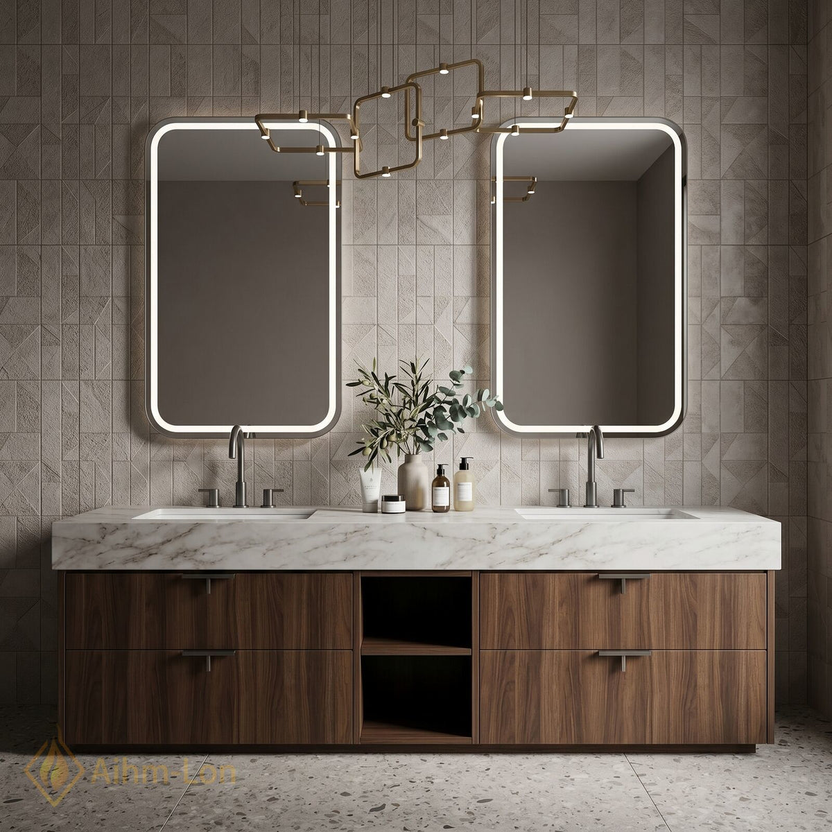 60''-96'' Bathroom Vanity with Sink Floating Storage Drawers Marble Top Double Geometric