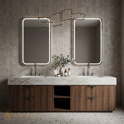 60''-96'' Bathroom Vanity with Sink Floating Storage Drawers Marble Top Double Geometric