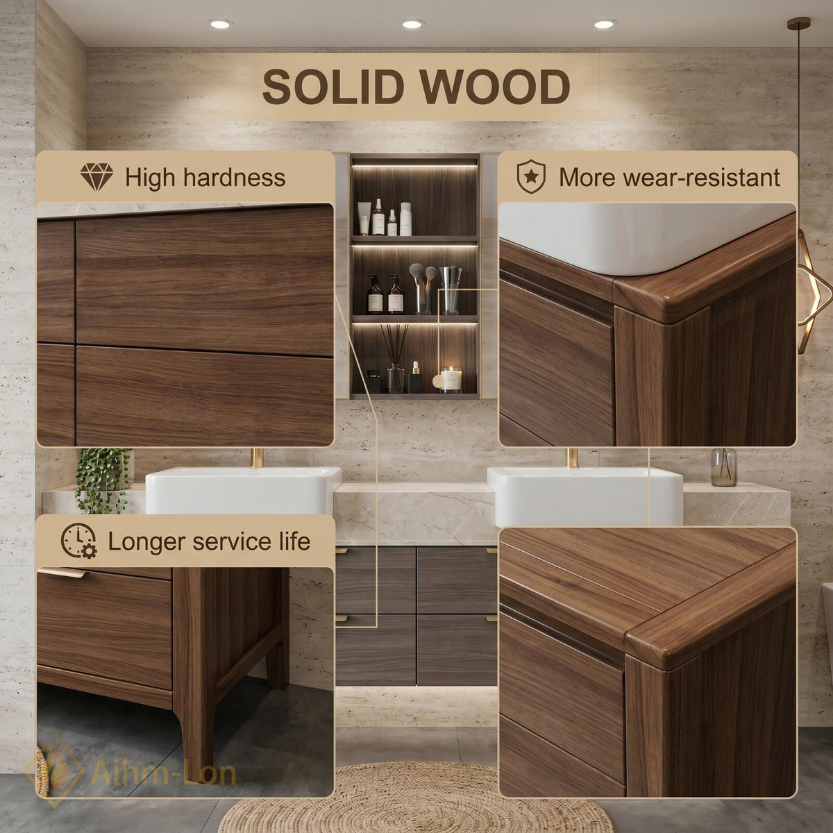 78''-96'' Double Bathroom Vanity with Sink Floating Vanity Wood Grain Finish Dark