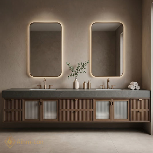 70''-96'' Double Bathroom Vanity with Sink Modern Solid-Wood Fluted Drawer Fronts Frame