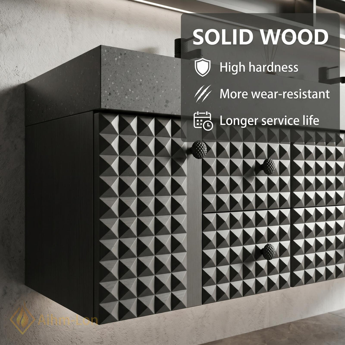 60''-96'' Double Bathroom Vanity with Sink Modern Floating Geometric Facade Dark Stone