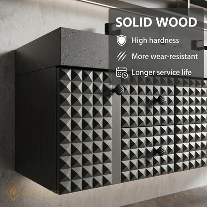 60''-96'' Double Bathroom Vanity with Sink Modern Floating Geometric Facade Dark Stone