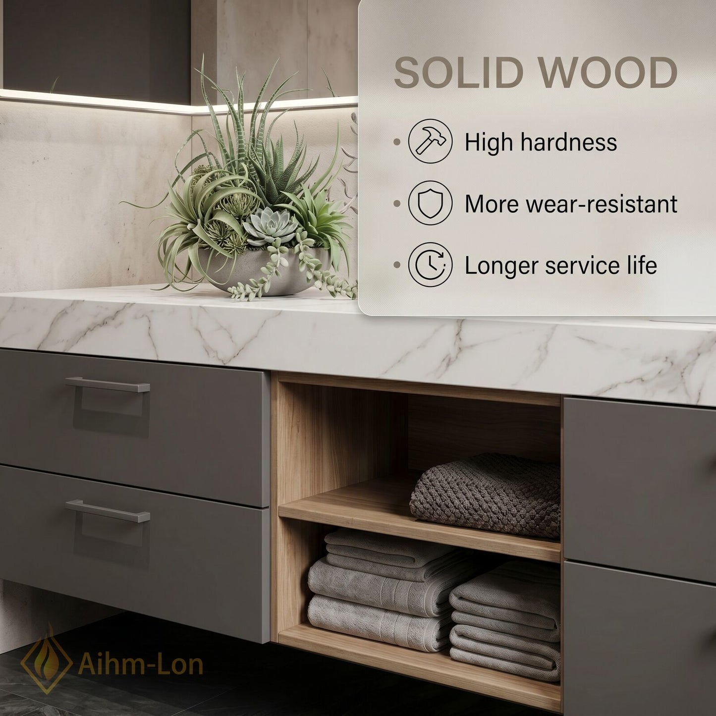 60''-96'' Double Bathroom Vanity with Sink Floating Base White Marble Top Open